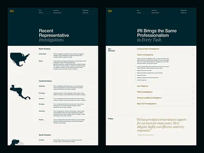 IRI — Services & Where We Operate | Desktop america americas blockquote collapse desktop grid investigations investigative law legal map maps masthead navigation research sans serif serif type typography web design