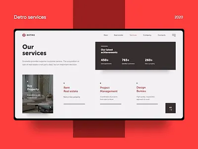 Detro Service // Website animation black page transition real estate red ui website