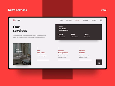 Detro Service // Website animation black page transition real estate red ui website
