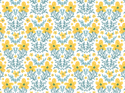 Damask pattern with yellow flowers damask digital illustration flowers illustration pattern pattern design pattern designer procreate surface pattern surface pattern design yellow