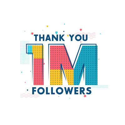 Thank you 1 Million Followers 1000000 1000000 followers 1m 1m followers celebrate celebrations colorful decoration decorative design follow follower followers greeting card media network social social media thank you vector