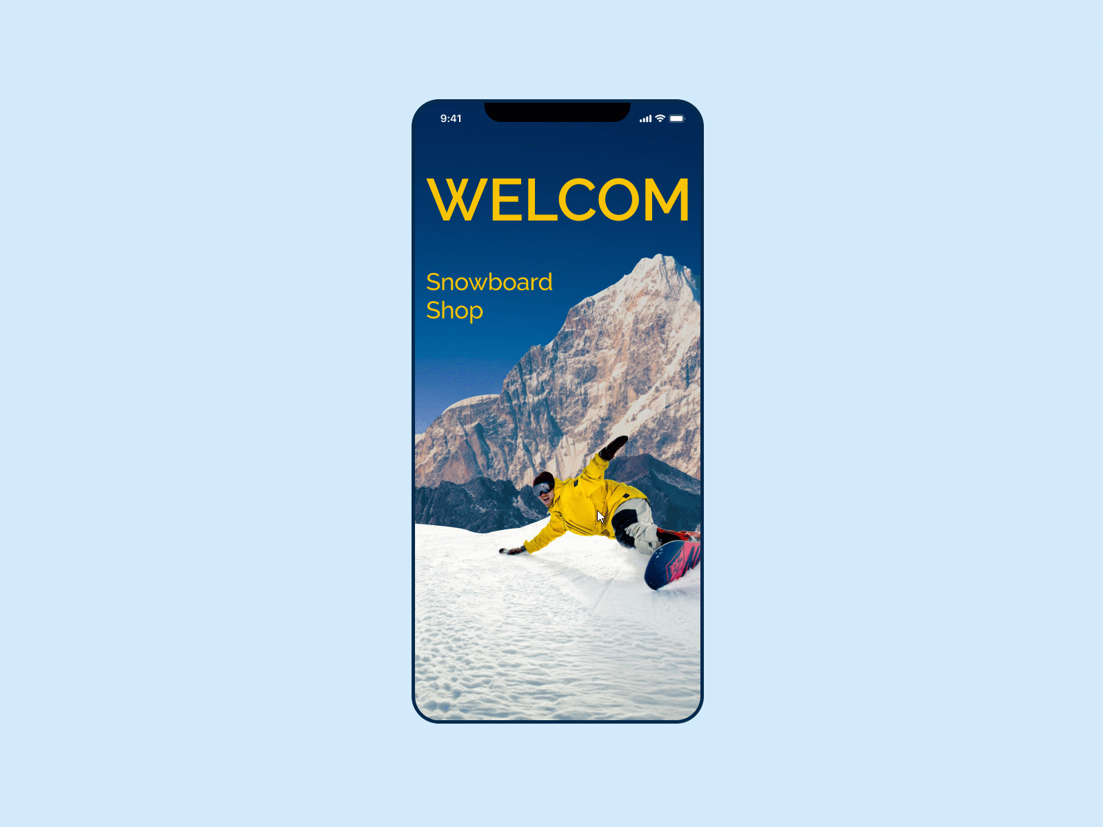 Animated mobile APP animation design mobile modern mountain snow snowboard ui ux
