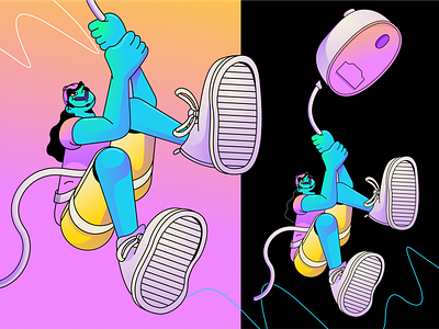 Online Summer Camp Character Concept camp cartoon character character design concept crypto digital figma goofy illustration neon outdoors rappell sneakers summer tennis shoes trippy vector wacky weird