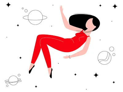 Girl in outer space adobe illustrator black girl girl character illustration minimal red space vector