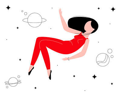Girl in outer space adobe illustrator black girl girl character illustration minimal red space vector