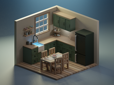 Kitchen 3d art blender blender3d diorama illustration isometric isometric illustration kitchen lowpoly lowpolyart magic render water