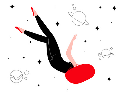 Girl in outer space adobe illustrator flat girl girl character illustration minimal space vector