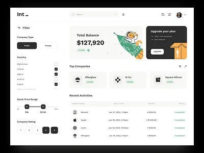 Int_ Investment Management Platform afterglow clean dashboard data finance invest investment minimal money platform ui