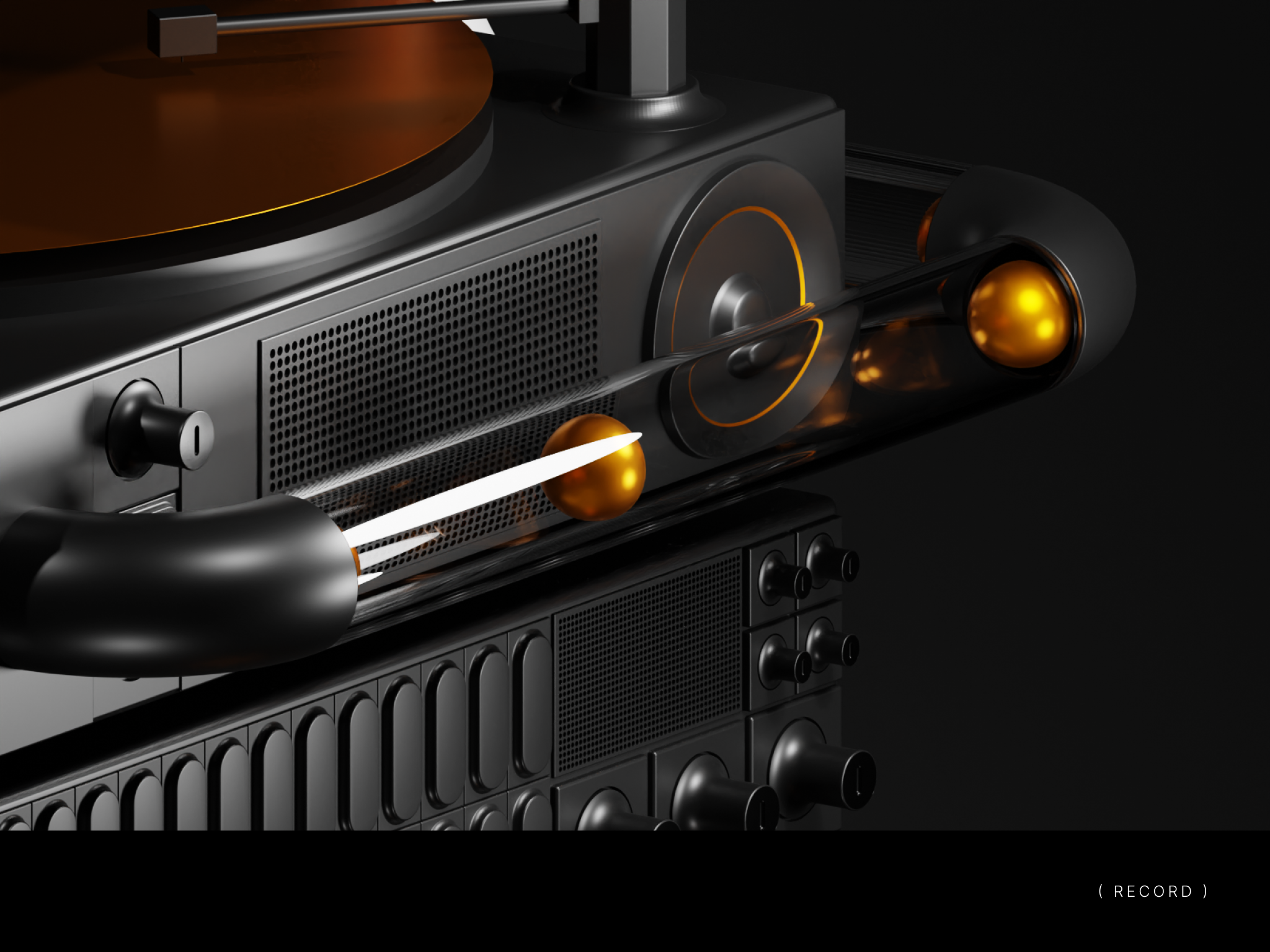 Record Machine (1) 3d 3dillustration black blender cgi design gold machine music nft record recordplayer rubegoldberg tubes ux website