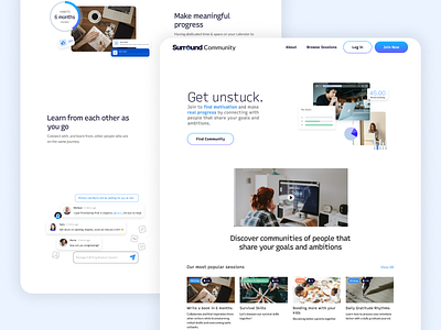 Surround Community accountability brand community design hack hack a thon headway landing page progress startup surround website