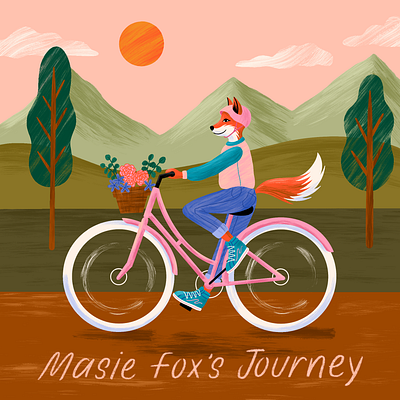 Masie Fox animal basket bike bike ride cartoon flowers fox helmet hills mountains nature sneakers trees