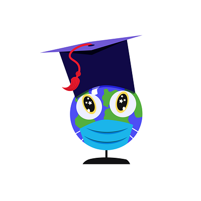 Globe Mask cartoon character cute education emoticon emotion expression funny globe graduate graduation graduation hat happy icon illustration isolated mainland planet profession smile