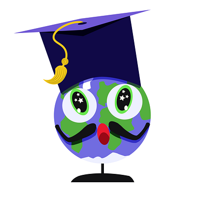 Globe bachelor cartoon character cute design education emoticon emotion expression flat funny globe graduate graduation graduation cap graduation hat icon illustration vector web