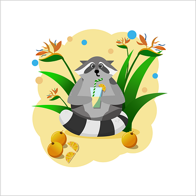 Raccon cartoon character design emoticon flat flat illustration funny illustration juice raccoon