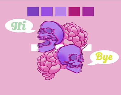 Hi/Bye Skulls graphic design illustration
