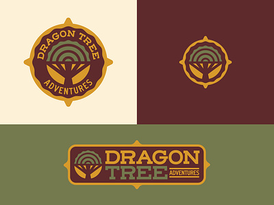 Dragon Tree Adventures Brand Identity adventure badge branding brown compass design dragon gold green icon icon design illustration logo outdoors travel tree tree trunk vector wander yellow