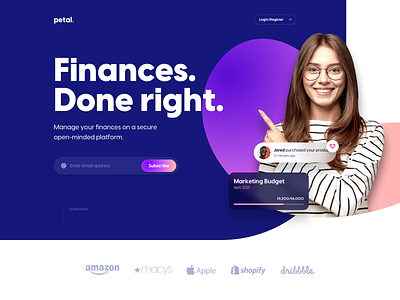 Finances Website Hero Header agency design finance hero header landing page ui ux website