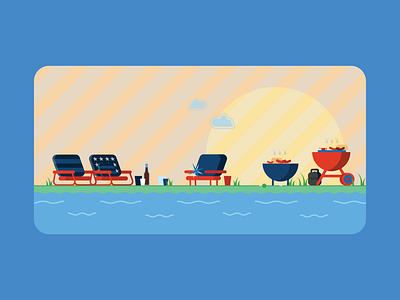 Too Much Food for Lonely Chairs 2d bbq celebration day design drink flat food grill icon illustration july lake landscape lonely no people picnic stock usa vector