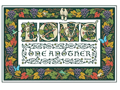 Love One Another - a poster design of illustrated typography classic design emblem emblem design emblem logo graphic design hand drawn illustration logo message natural pen and ink poster artwork saying symbol typography vector vector art vintage woodcut