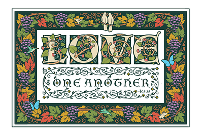 Love One Another classic emblem design illustration message pen and ink poster artwork saying vector art vintage woodcut