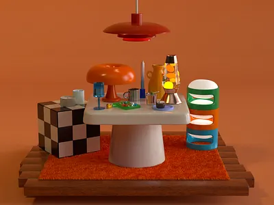 Side table 3d illustration 3d rendering apartment blender candles cinema 4d food furniture games home decor house interior design lamps living room midcentury