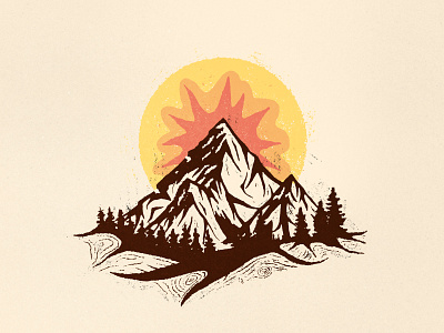 Mountains illustration clean design flat forest illustration illustrator minimal mountains nature old photoshop rock sun truegrittexturesupply vector