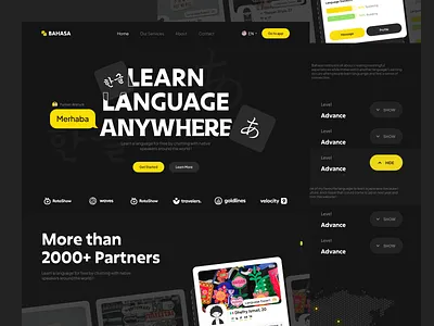 BAHASA - Language Learner 📙 clean dark mode design header exploration landing page landingpage language language learner learn study typography ui ui design website