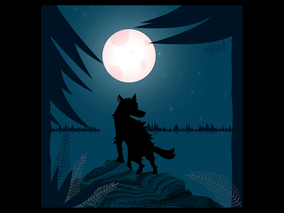 Wolf and Moon aftereffects character illustration vector