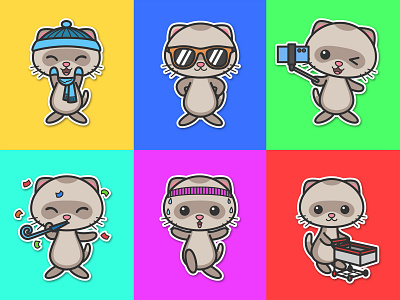 Ferret Emoji activity animal cartoon cute draw emoji emoticon expression ferret flat illustration mascot pose sticker vector