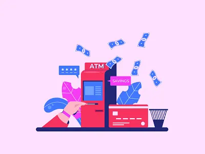 ATM Business Illustration 2d atm atm card design dribbble flat design illustration inspirations landing page minimal shot vector