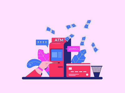 ATM Business Illustration 2d atm atm card design dribbble flat design illustration inspirations landing page minimal shot vector