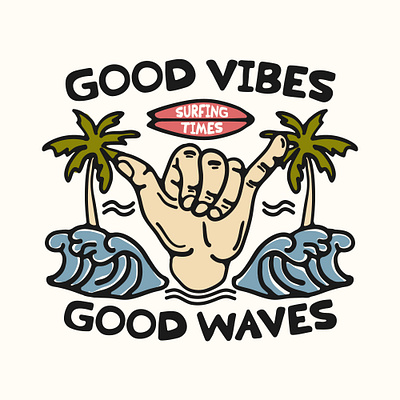 Good vibes availabledesign badgedesign designforsale hawaii illustration summer surf surf illustration surfing tropical tshirtdesign vintage badge vintage design