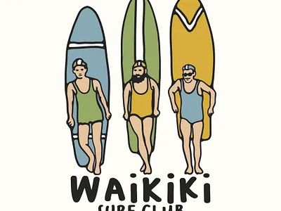 Waikiki surf club availabledesign badgedesign designforsale illustration surf surf illustration surfing tshirtdesign vintage badge vintage design vintage illustration vintage logo