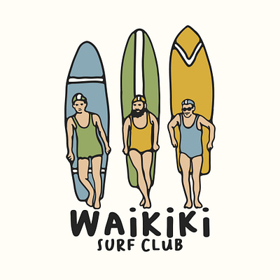 Waikiki surf club availabledesign badgedesign designforsale illustration surf surf illustration surfing tshirtdesign vintage badge vintage design vintage illustration vintage logo
