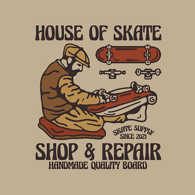 House of skate availabledesign badge badgedesign designforsale illustration logo skate skate illustration skateboard tshirtdesign vintage badge vintage design vintage illustration