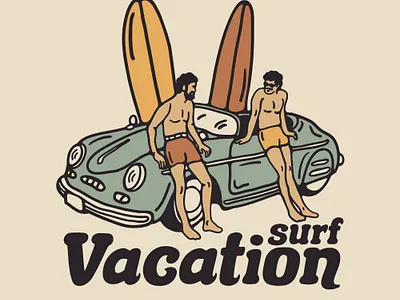 Surf Vacation availabledesign badge badgedesign car illustration logo surf surf illustration surfing tshirtdesign vintage badge vintage car vintage design vintage logo