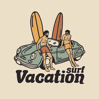 Surf Vacation availabledesign badge badgedesign car illustration logo surf surf illustration surfing tshirtdesign vintage badge vintage car vintage design vintage logo