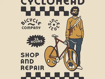 Cyclohead availabledesign badgedesign bicycle bike bikes design designforsale fixedgear logo roadbike tshirtdesign vector vintage badge vintage design