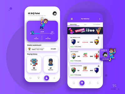 Fantasy Cricket Mobile App! 🏏 character cricket app design dream11 fantasy cricket fantasy sports game app icon illustrator logo minimal real mony app ui ux web