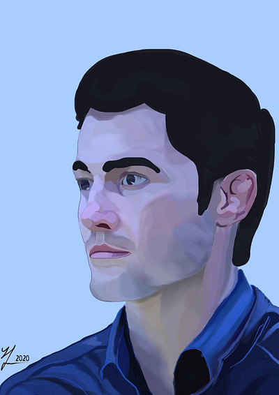 #12 Color Practice (Simple Background) 2020 53 ali art background blue cold color digital digitalart jacket man paint portrait practice realism saad simple