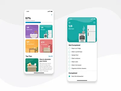 Task Management App Concept app bright cards checklist chores colorful glucode illustrations ios task management tips to do ui ux ui design ux design