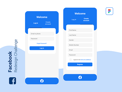 Facebook App Redesign - Part 1 app design facebook flat log in login minimal minimalist mobile app mobile ui redesign registration sign up signup ui user interface user interface design