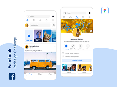 Facebook App Redesign - Part 2 app design facebook flat home page home screen minimal minimalist mobile app mobile ui post design profile design profile page ui user interface user interface design