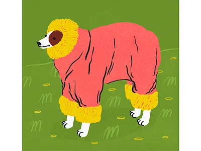 early spring doggo cold dog dog illustration flat illustration green illustration limited colour palette procreate spring winter clothes winter jacket