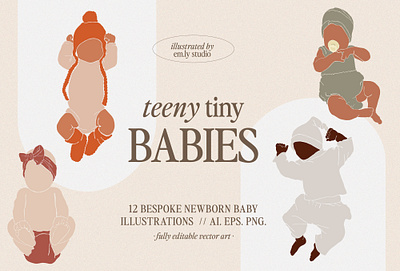 Teeny Tiny Babies - Digital Assets 2d babies adobe babies graphic design hand drawn illustration illustrator newborn vector vector art