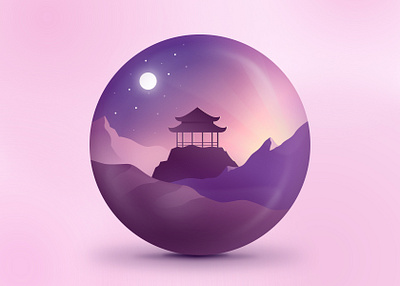 Dreamy sunrise illustration art beautiful glass glassmorphism gradient illustraion illustration art japan landscape landscape illustration light modern night trendy vector vector art vector illustration