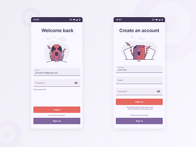 Time Tracker - Login/Signup Screens - Illustrations app illustration login mobile mobile ui mobileapp signup time timetracker track uxui uxuidesign