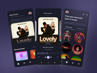 Music App - Mobile Design app aziz xabibullaev batix clean clean ui dark page design listen minimal mobile mobile design music music player music player ui play podcast podcast app song ui ui ux
