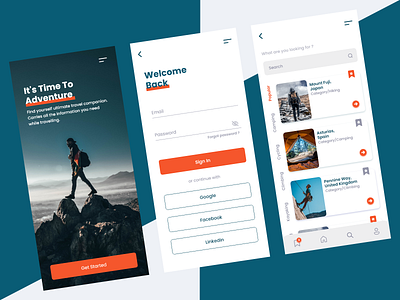 Adventure Trip App adobe xd adventure app app design application color design mobile travel ui ui ux ui design uiux ux web