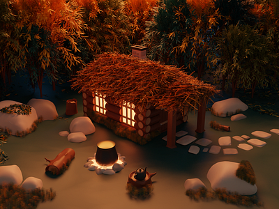 Cosy Cabin 3d 3d art blender bright color combinations cabin colorful design design forest illustration nature visual identity warm